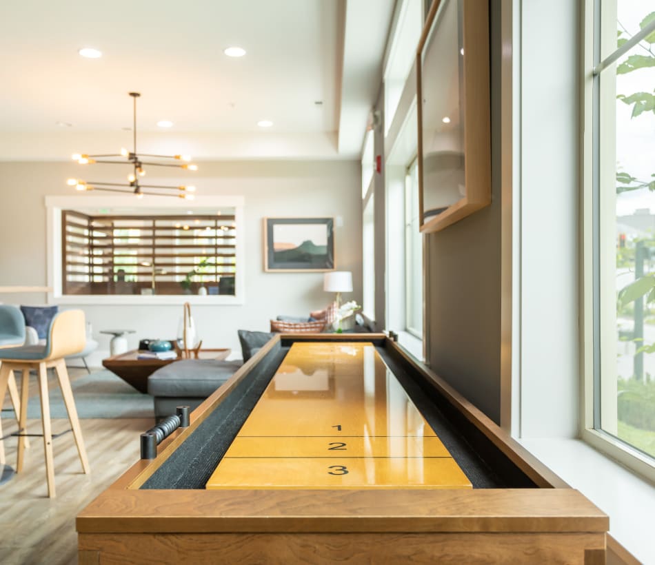 Spacious kitchen with a breakfast bar in a model home at Vue Issaquah in Issaquah, Washington