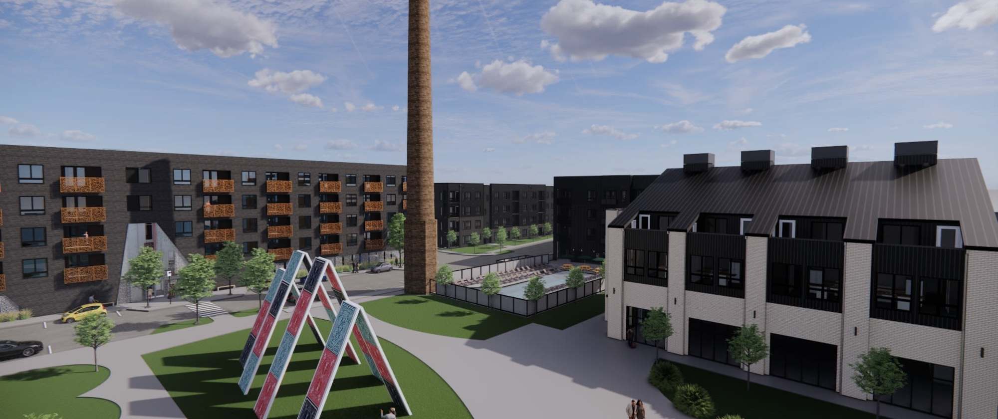 Courtyard area at Factory 52 Apartments in Norwood, Ohio