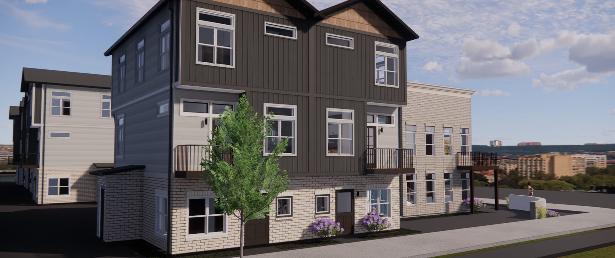 Renderings of townhomes at Factory 52 Apartments & Townhomes in Norwood, OH