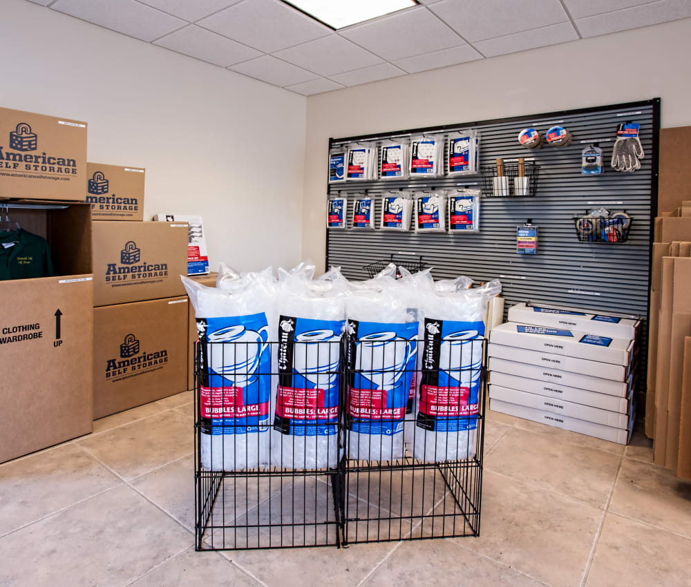 Supplies for sale at American Self Storage in West Long Branch, New Jersey