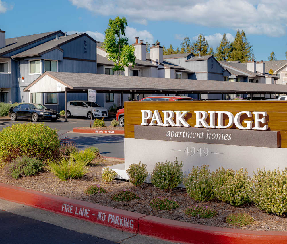 Sign in front of Park Ridge Apartment Homes in Rohnert Park, California