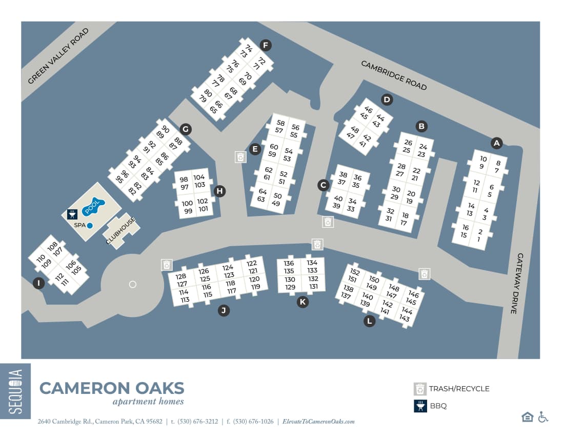 Community site map for Cameron Oaks Apartment Homes in Cameron Park, California