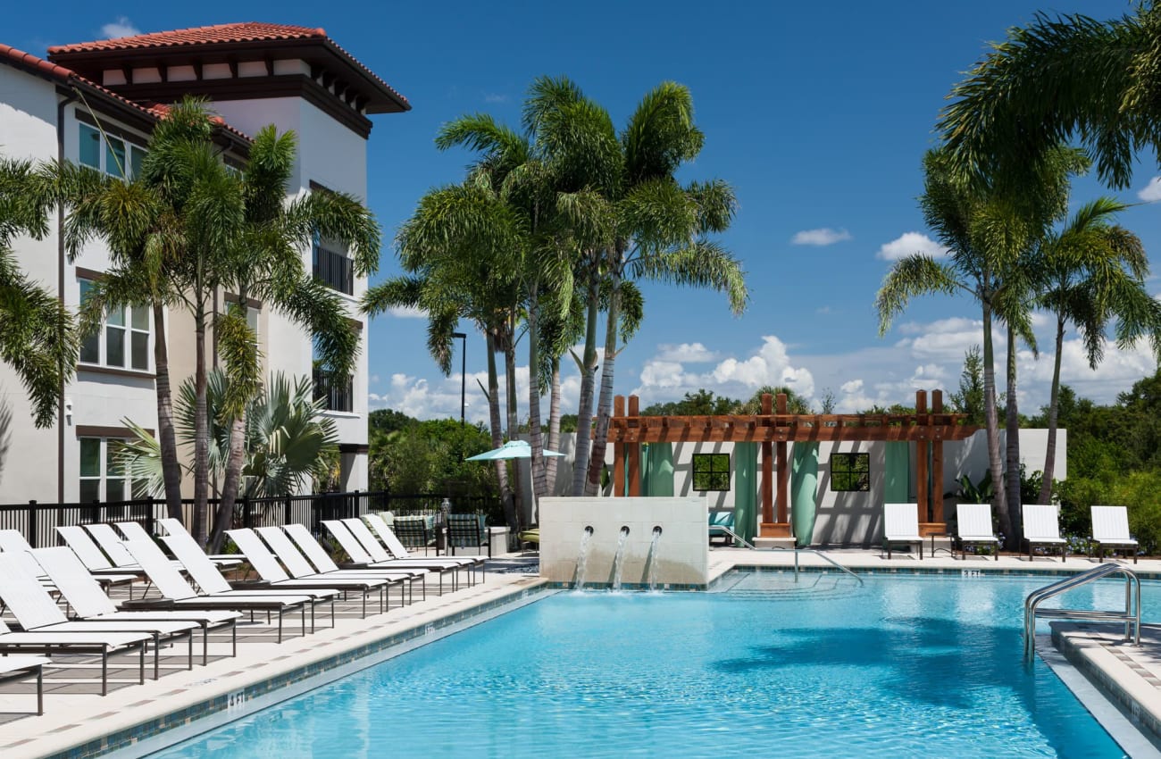 Luxurious pool with lounge seating at Amelia Westshore in Tampa, Florida