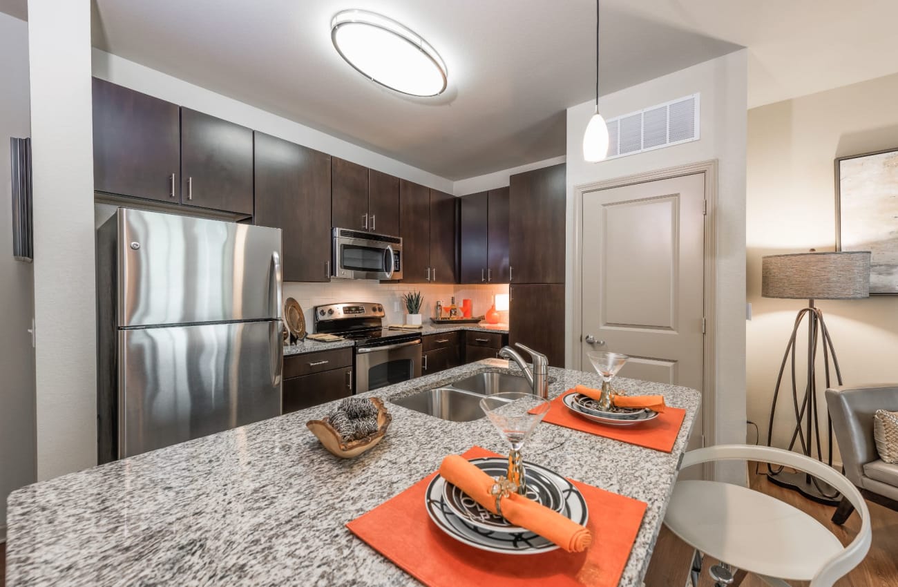 Kitchen with amazing countertops at Amelia Westshore in Tampa, Florida