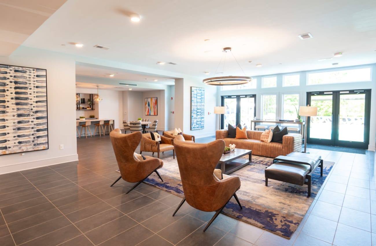 Gorgeous leather seating in the clubhouse