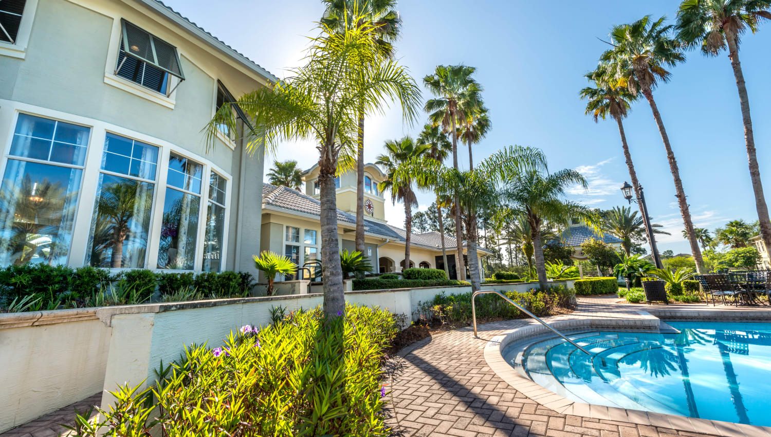 Palm trees surrounding the pool at Cape House in Jacksonville, Florida