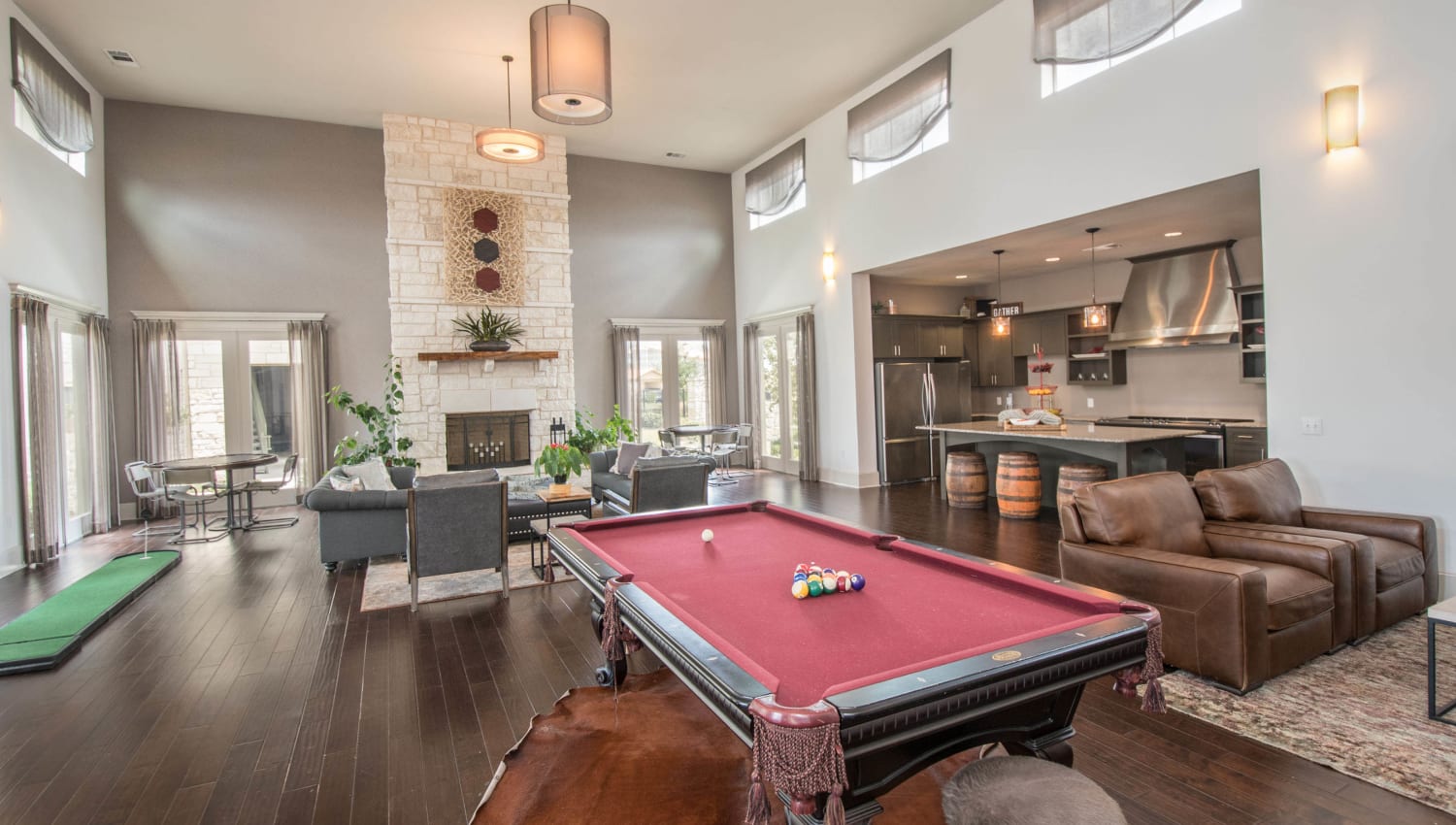 Billiards table and more in the game room at Carrington Oaks in Buda, Texas