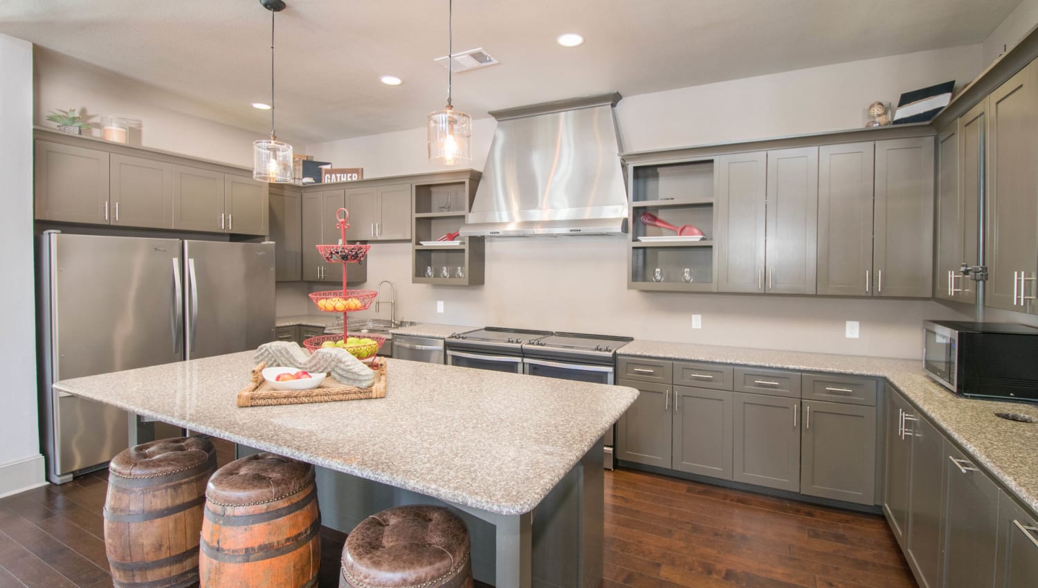 Demonstration kitchen for resident use in the clubhouse at Carrington Oaks in Buda, Texas