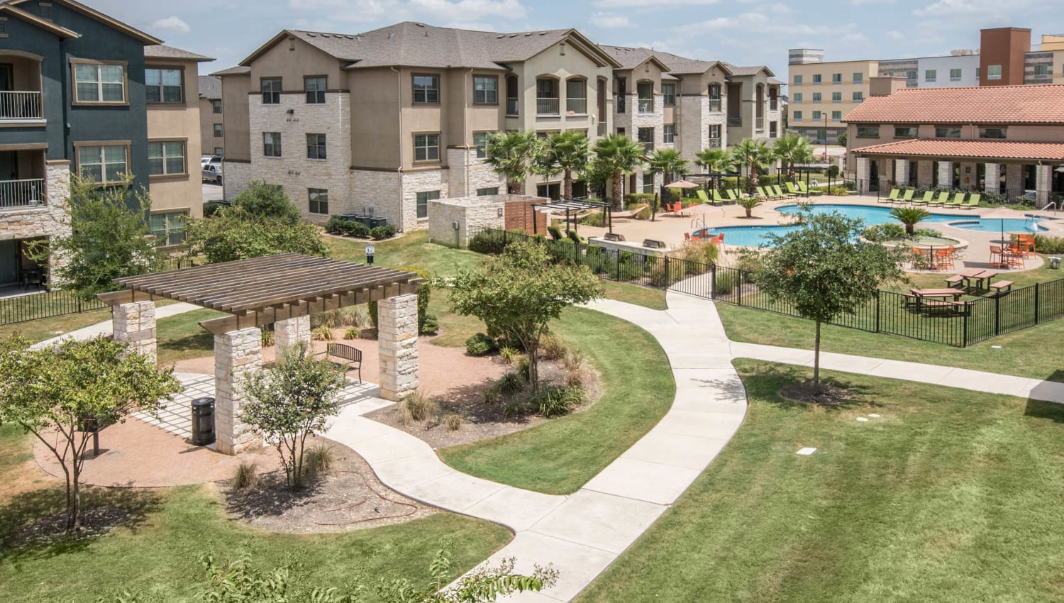 Walkways connecting the community at Carrington Oaks in Buda, Texas