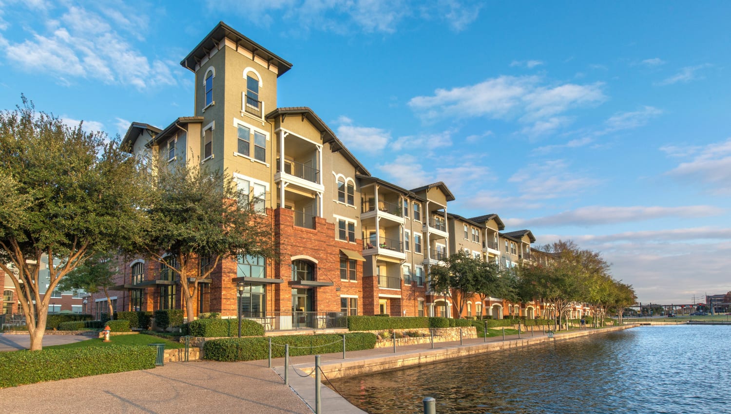 Lakefront boardwalk along our community at Olympus Las Colinas in Irving, Texas