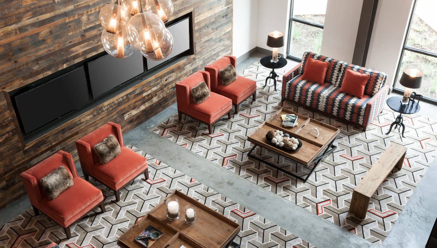 Elegant sofas and arm chairs in clubhouse of Olympus Auburn Lakes in Spring, Texas