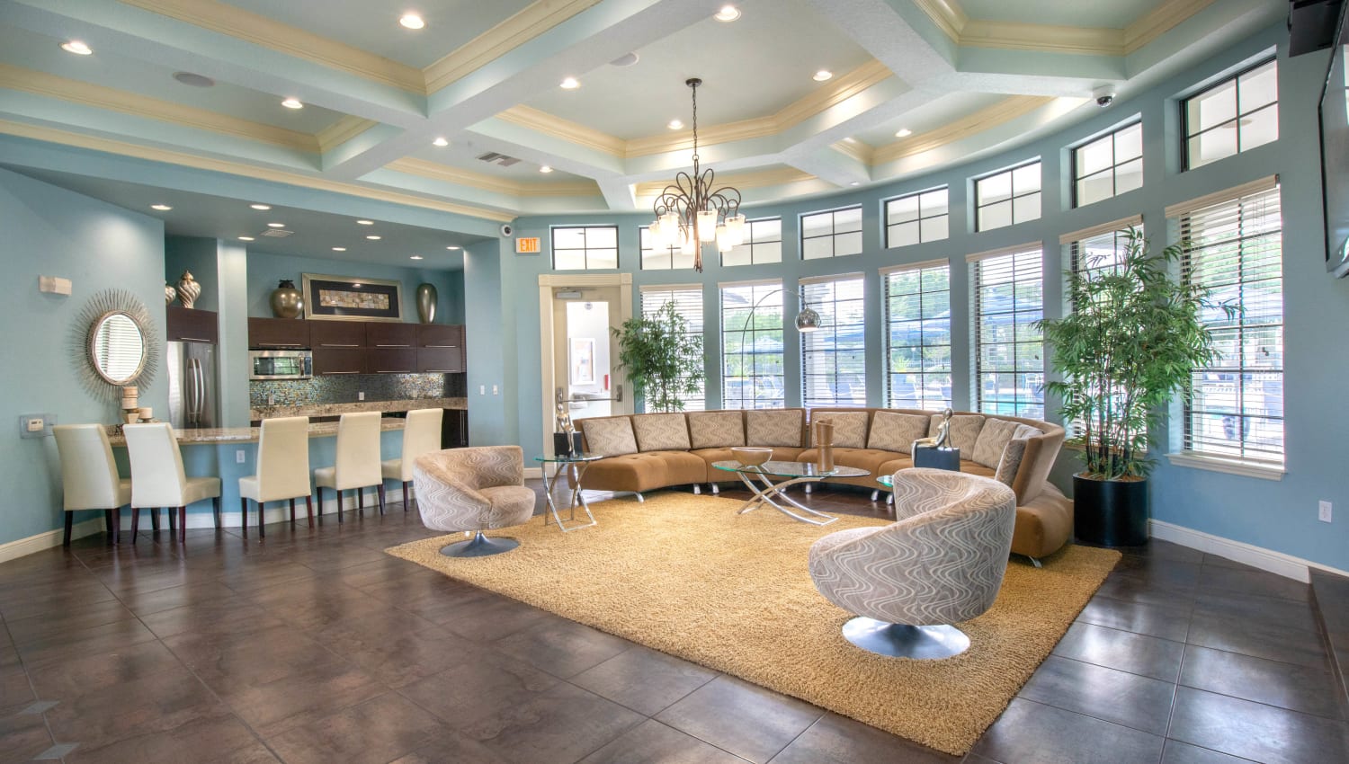 Bright and welcoming lobby interior at Mirador & Stovall at River City in Jacksonville, Florida