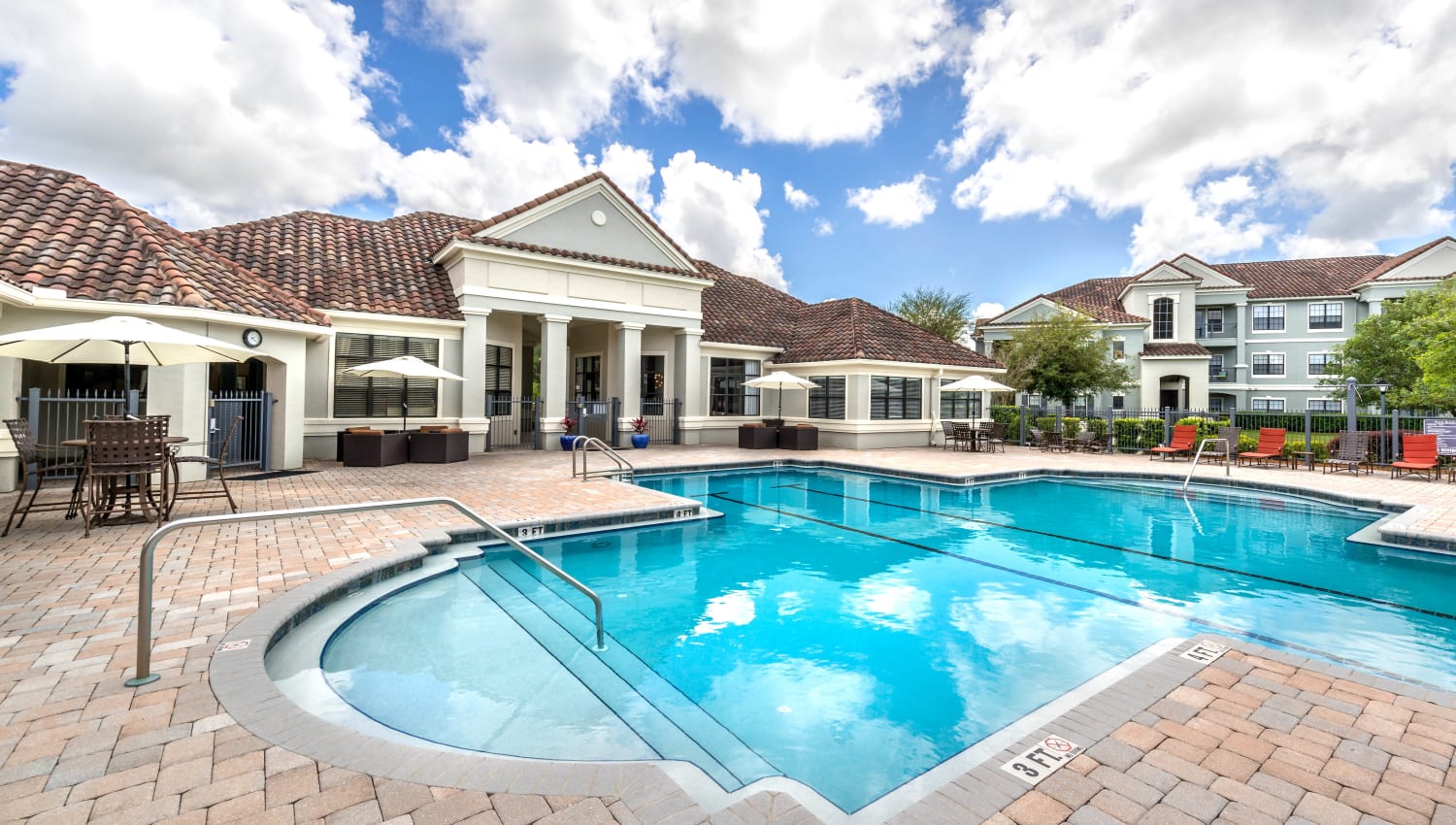 Resort-style swimming pool at Mirador & Stovall at River City in Jacksonville, Florida