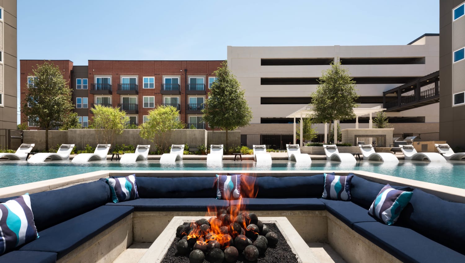 Fire pit lounge at Lux on Main in Carrollton, Texas