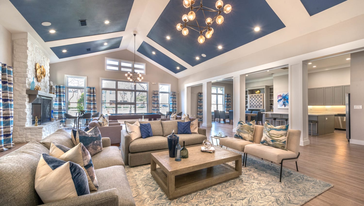 Lavishly furnished resident clubhouse at Olympus Town Center in Keller, Texas