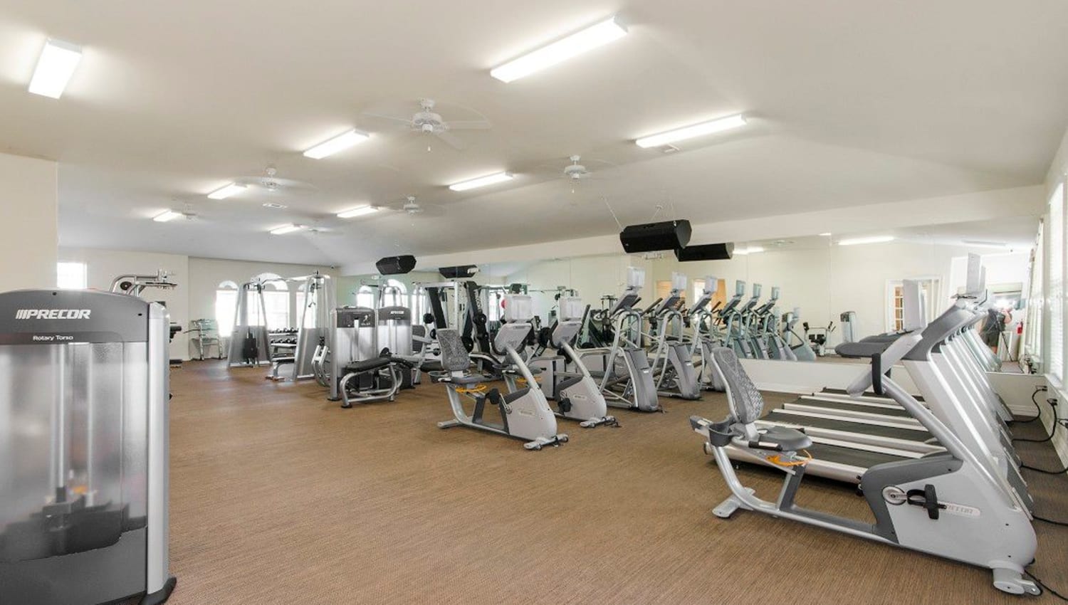 Spacious onsite fitness center at Olympus Woodbridge in Sachse, Texas