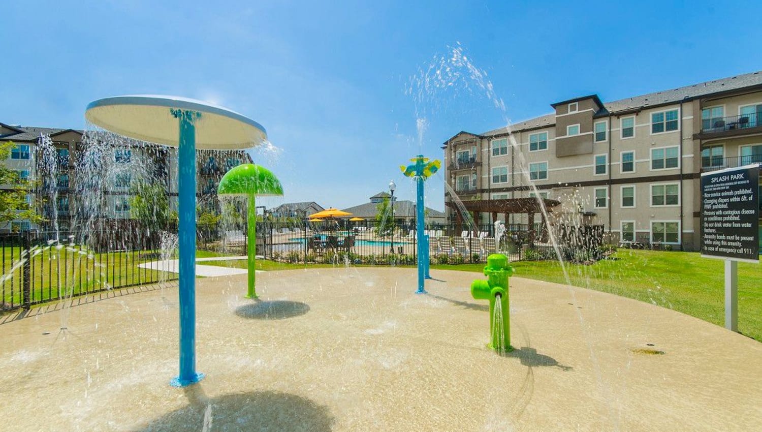 Splash park at Olympus Woodbridge in Sachse, Texas