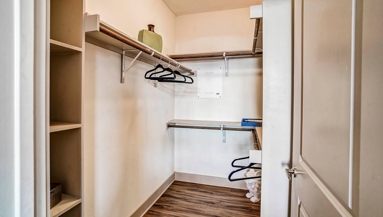 Spacious walk-in closet in a model apartment at Sundance Creek in Midland, Texas