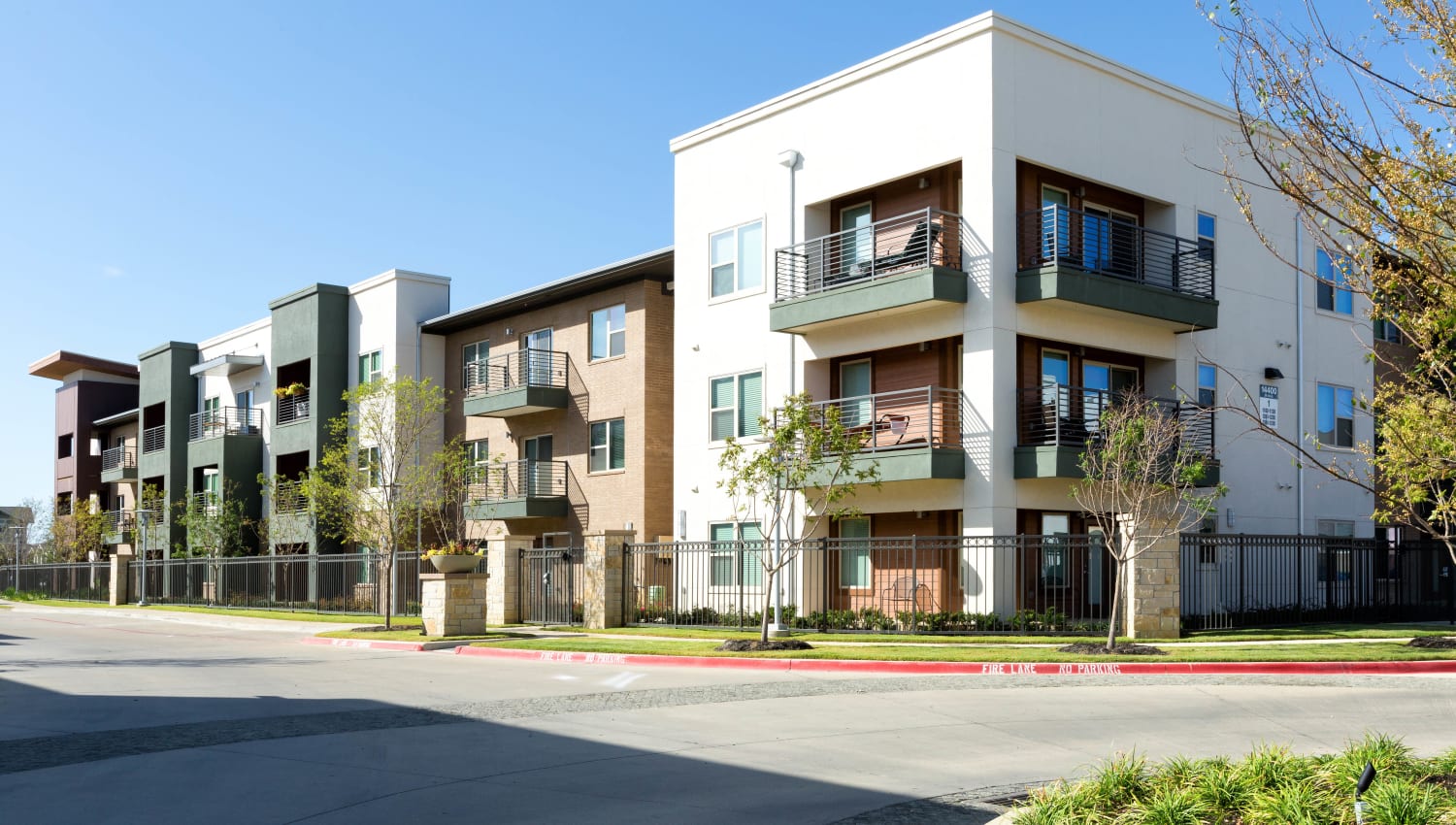 Exterior view of resident buildings at our luxury community at The Davis in Fort Worth, Texas