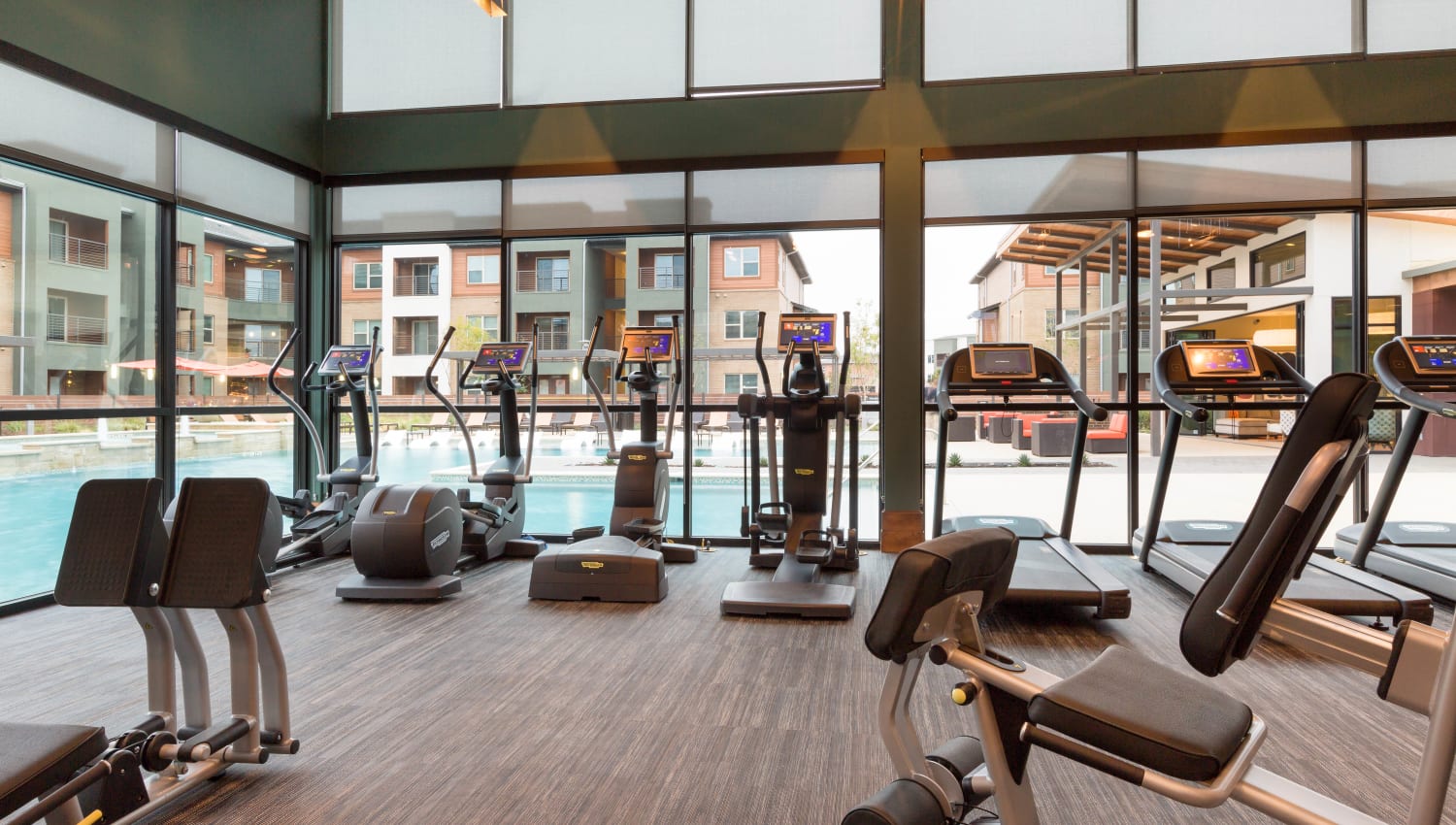 Very well-equipped onsite fitness center at The Davis in Fort Worth, Texas