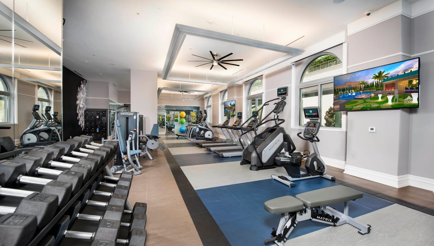 Well-equipped onsite fitness center at Olympus Harbour Island in Tampa, Florida