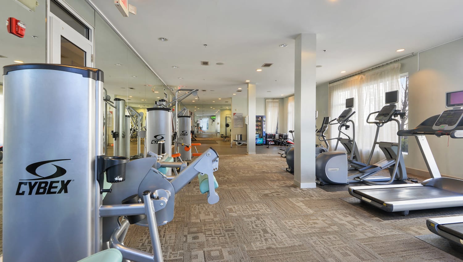 Fully equipped fitness center at Optimist Lofts in Atlanta, Georgia