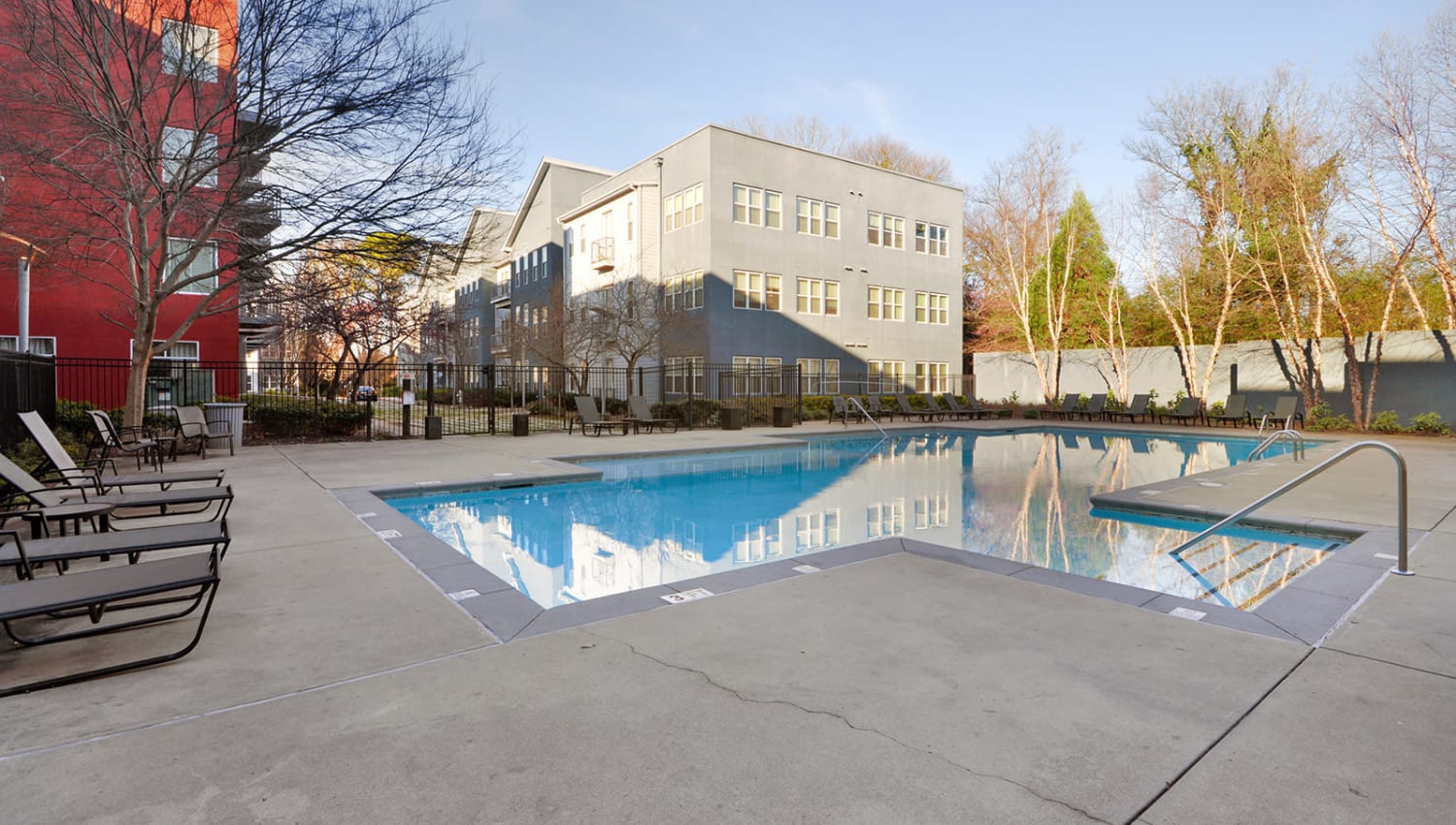 Resort-style swimming pool at Optimist Lofts in Atlanta, Georgia