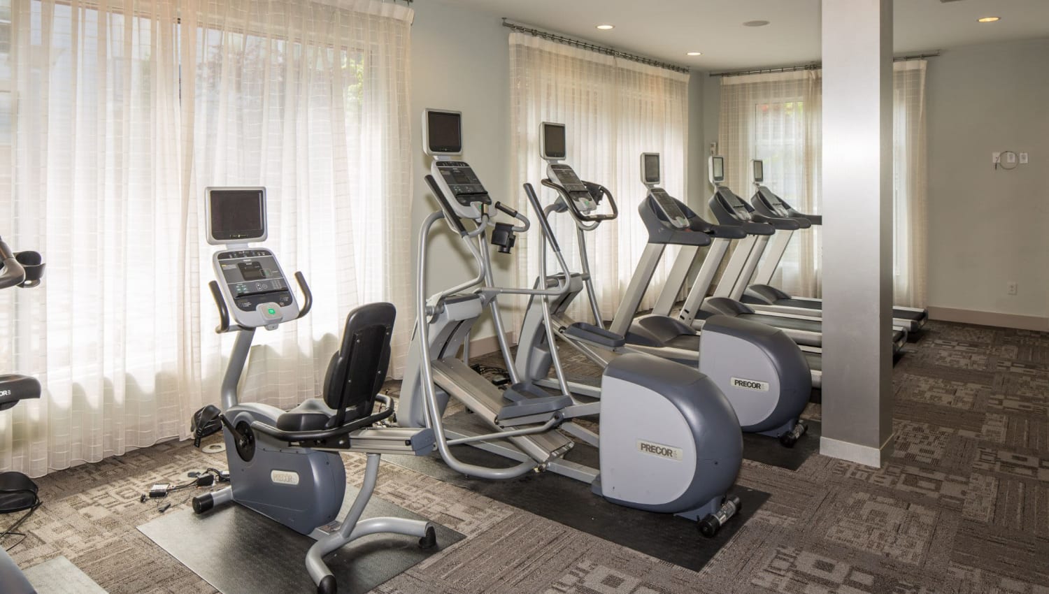 Cardio machines at Optimist Lofts's fitness center in Atlanta, Georgia
