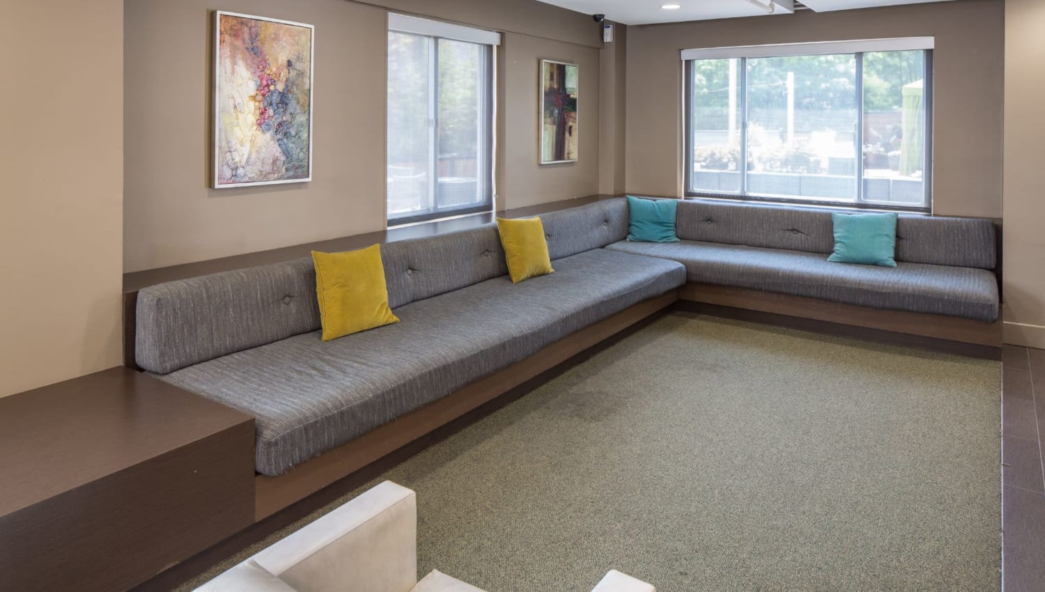 Large community couch at Solace on Peachtree in Atlanta, Georgia
