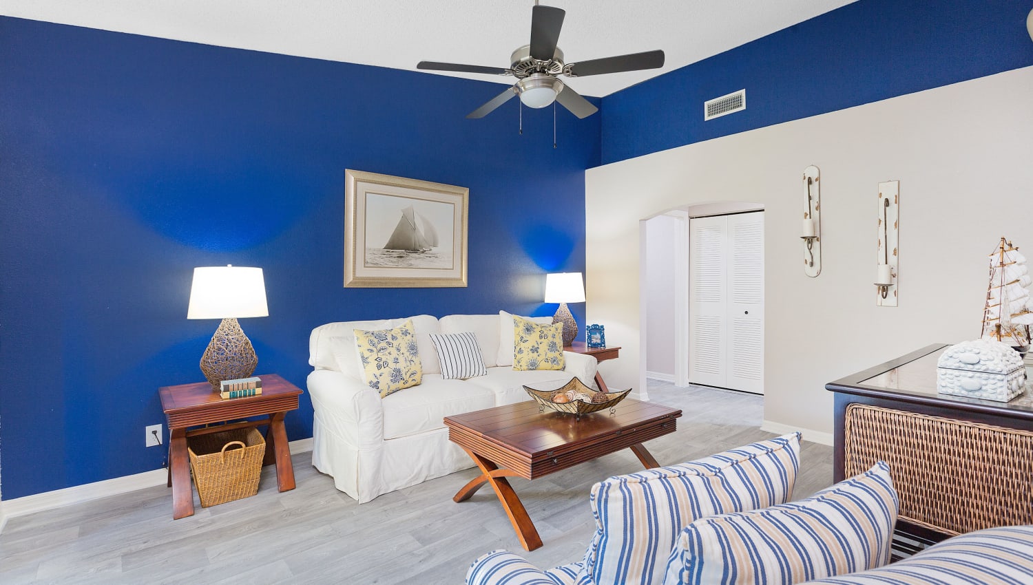 Model living room at Indian Hills Apartments in Boynton Beach, Florida