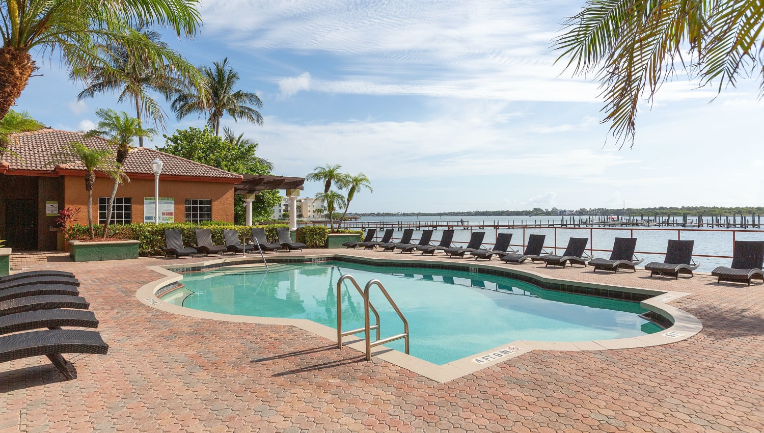 Waterfront pool at Manatee Bay Apartments in Boynton Beach, Florida