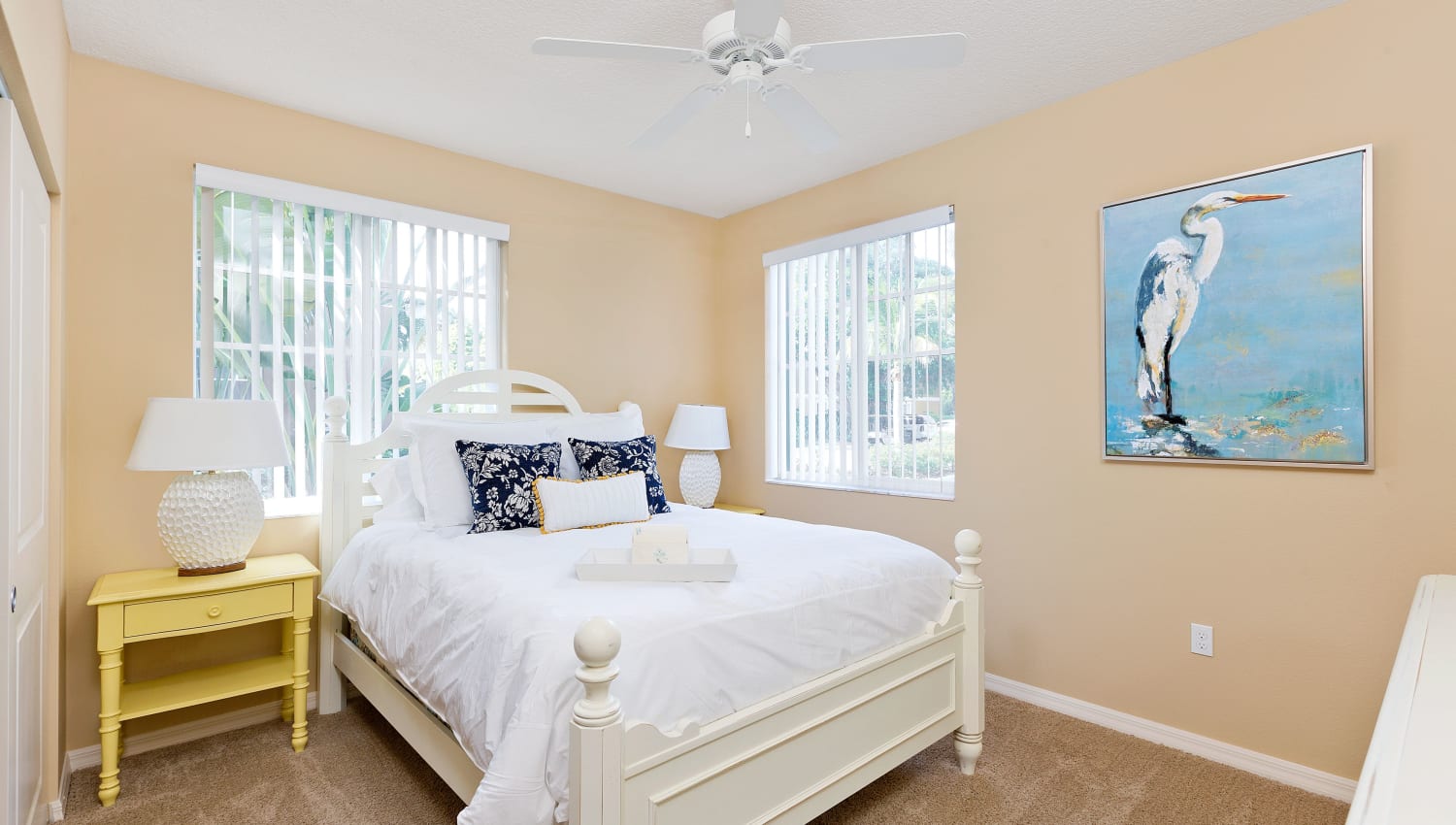 Model bedroom at Manatee Bay Apartments in Boynton Beach, Florida
