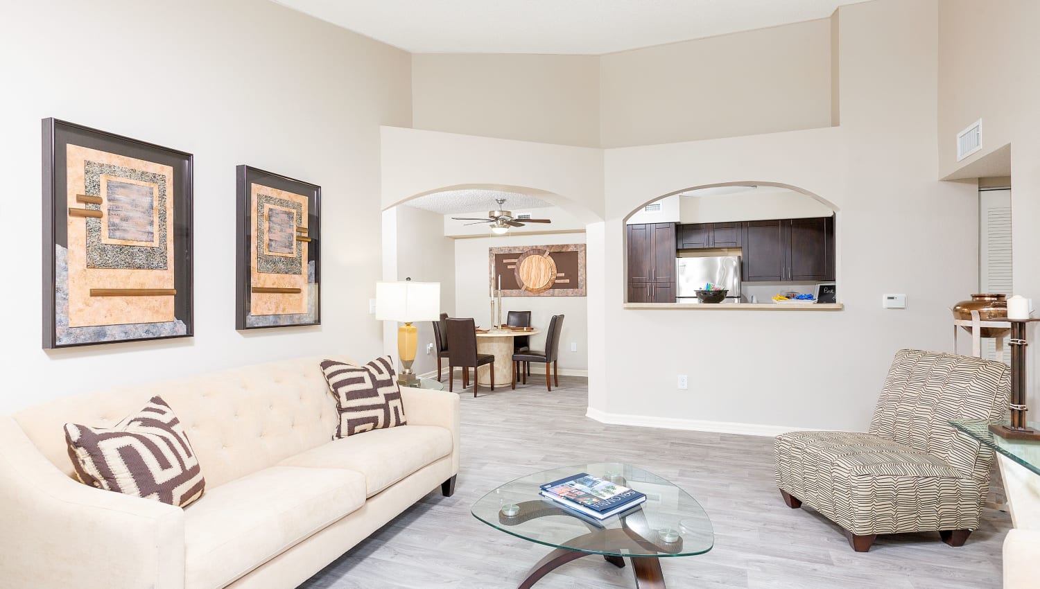 Model living room at Mosaic Apartments in Coral Springs, Florida