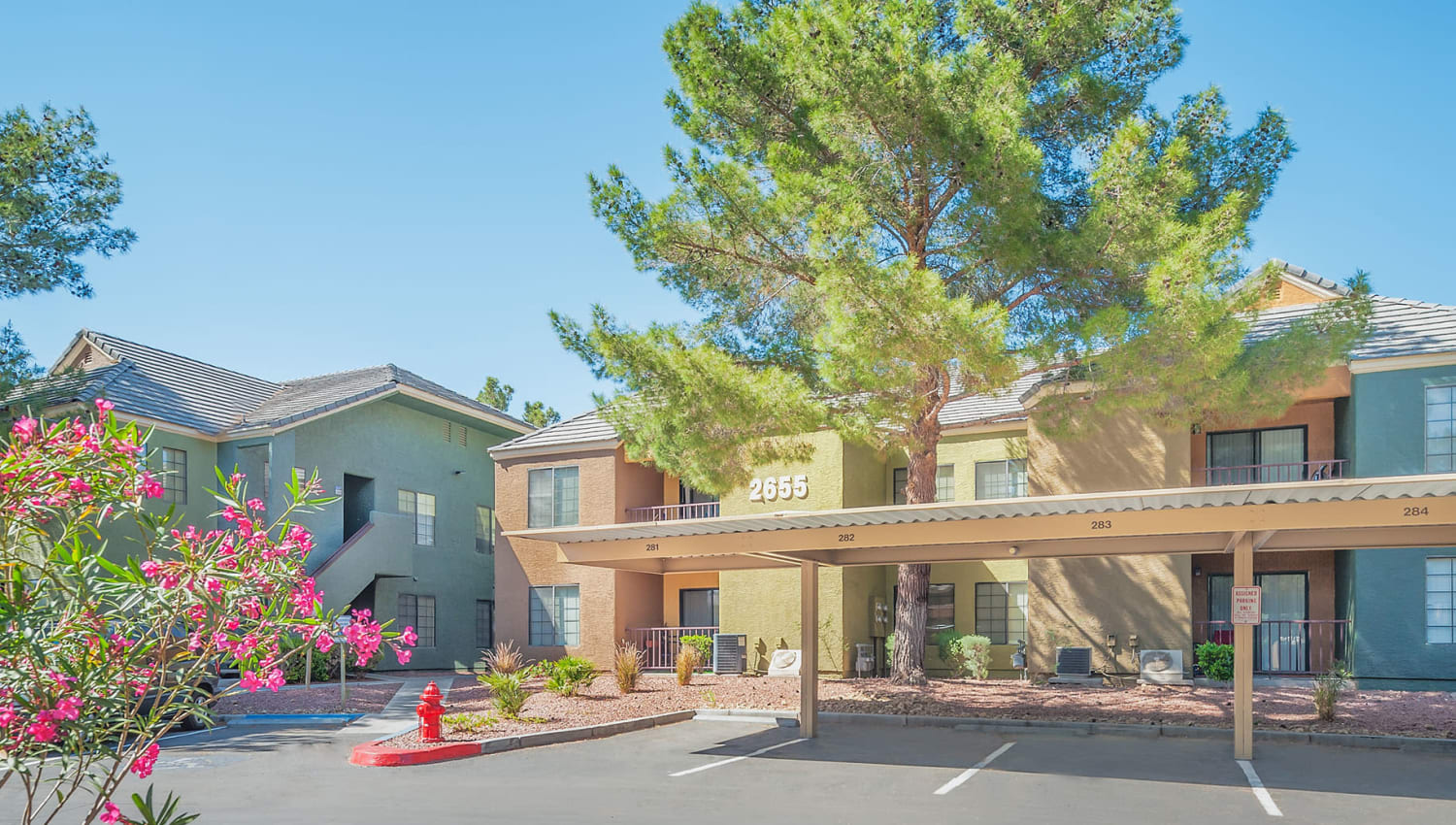 Plenty of covered parking available at Shelter Cove Apartments in Las Vegas, Nevada