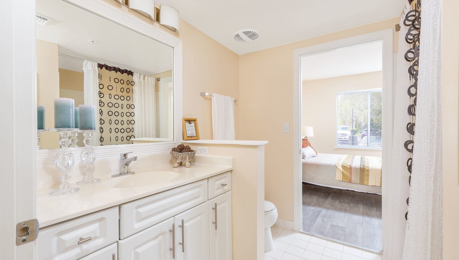 Model bathroom in apartment at Ibis Reserve Apartments in West Palm Beach, Florida