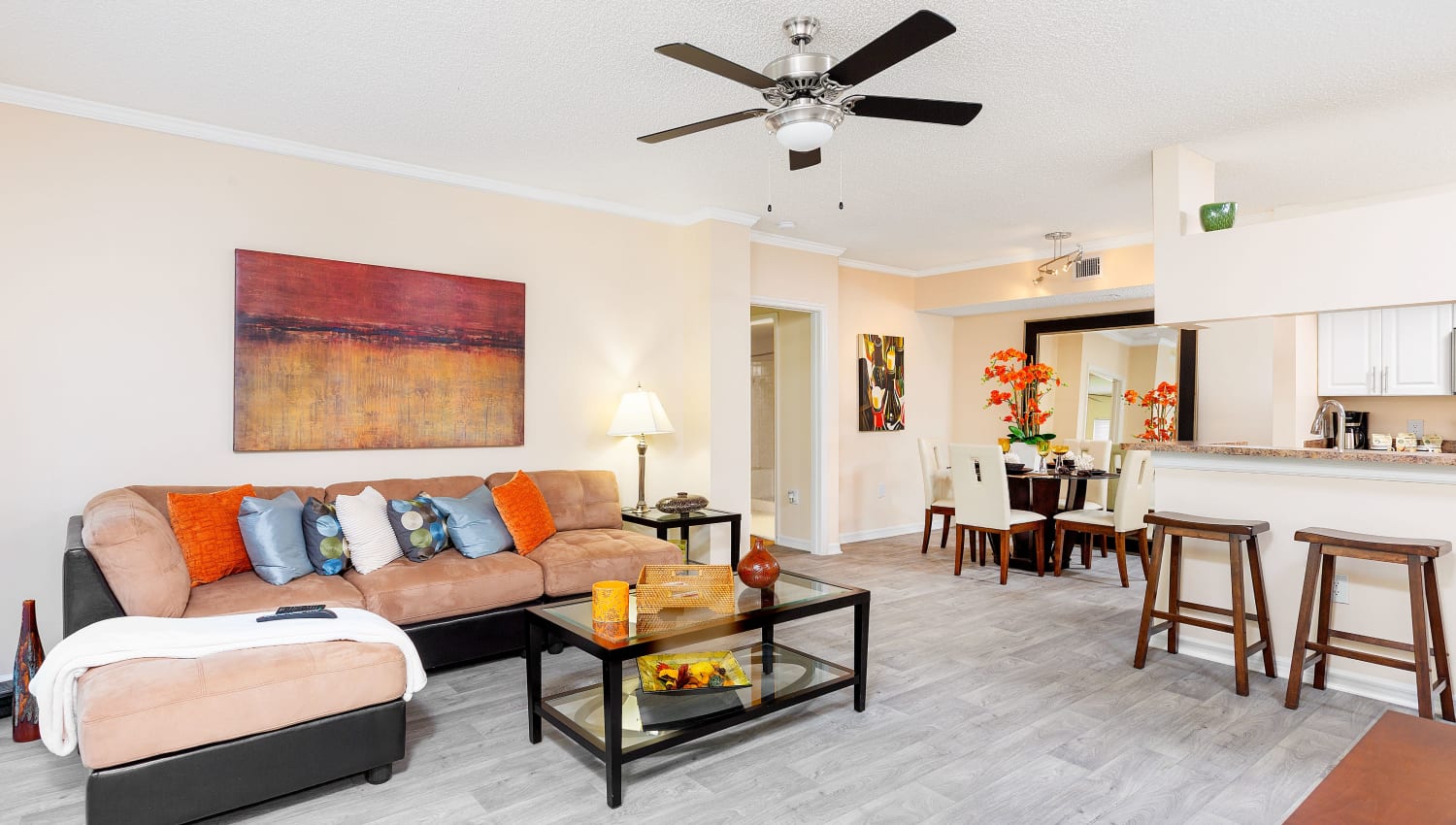 Model living room in apartment at Ibis Reserve Apartments in West Palm Beach, Florida