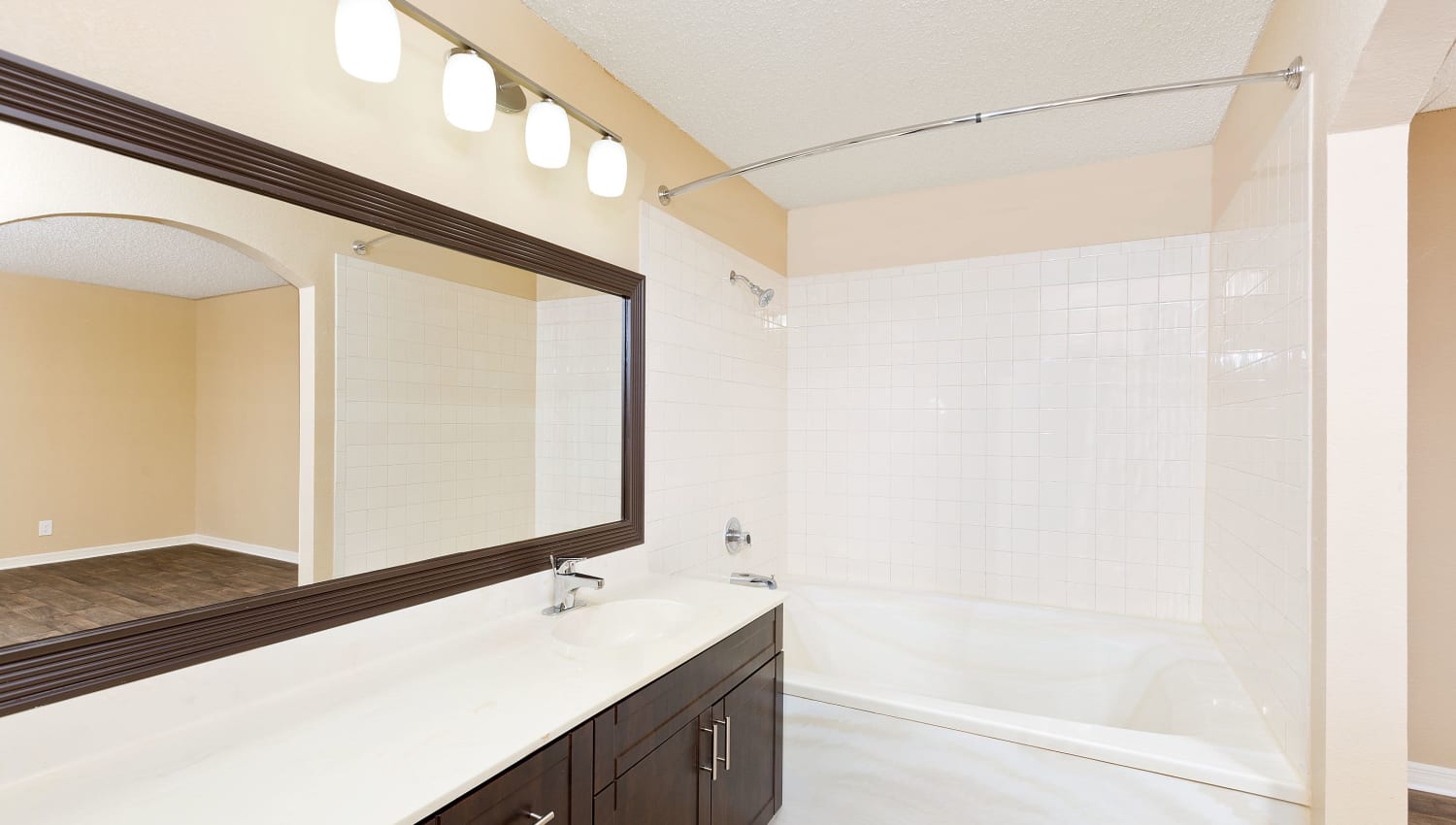 Model of main bathroom in apartment at Whalers Cove Apartments in Boynton Beach, Florida