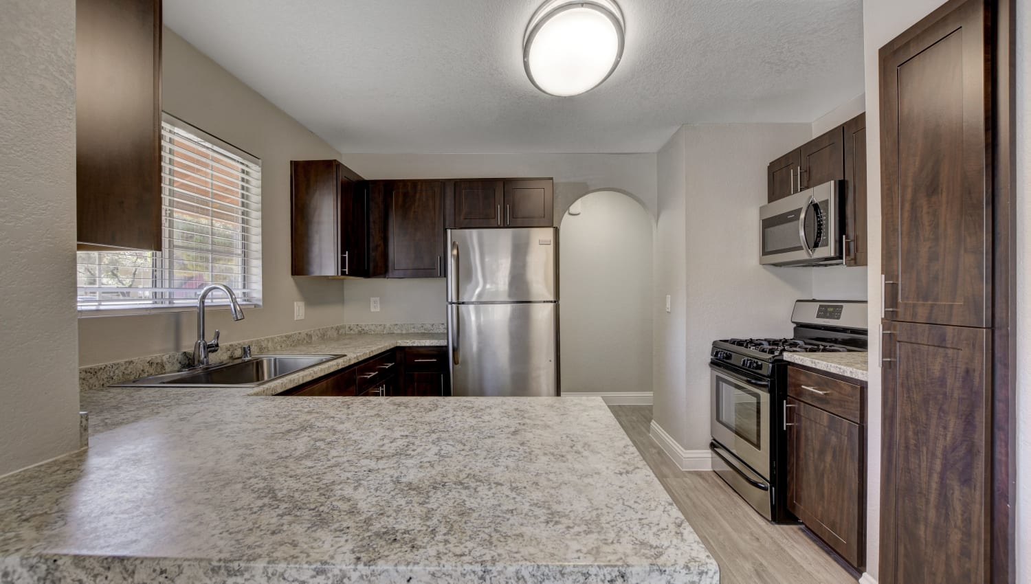Model kitchen in apartment at Mariposa Flats in Henderson, Nevada