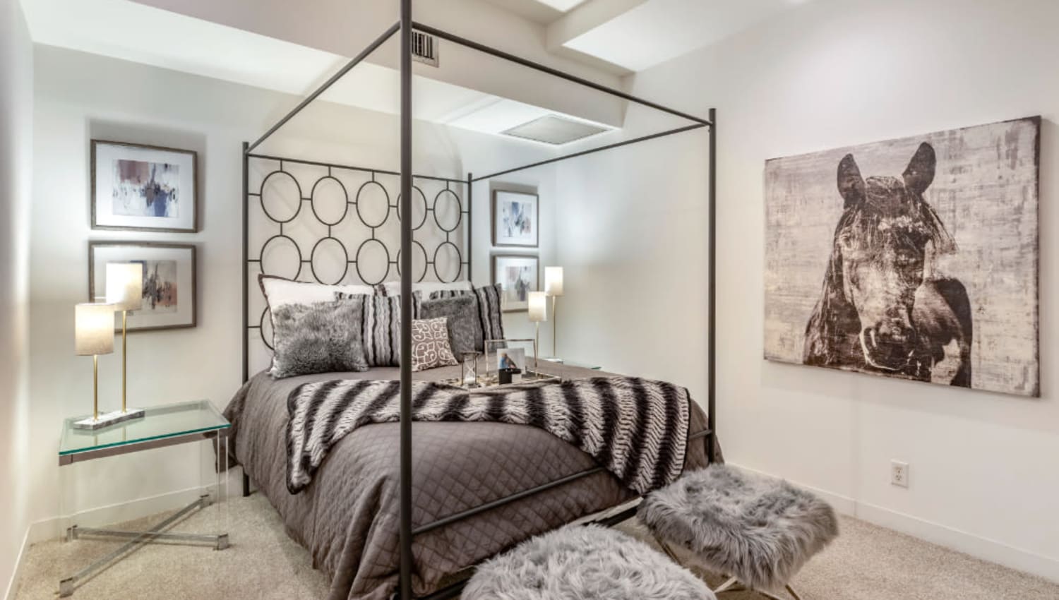 Luxe bed in the bedroom at Mosaic Dallas in Dallas, Texas