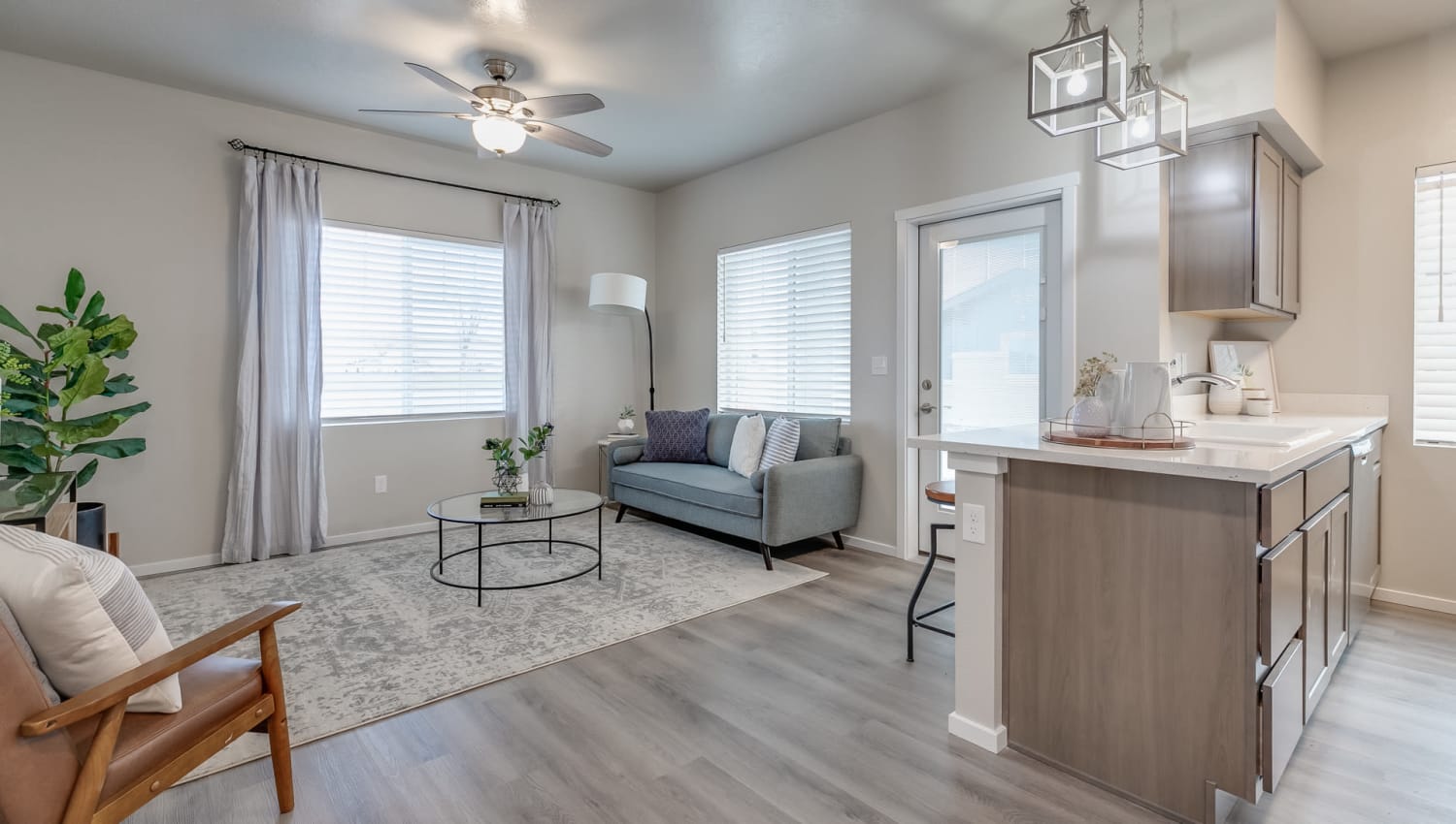 Model apartment with an expansive open floorplan at Olympus at Ten Mile in Meridian, Idaho
