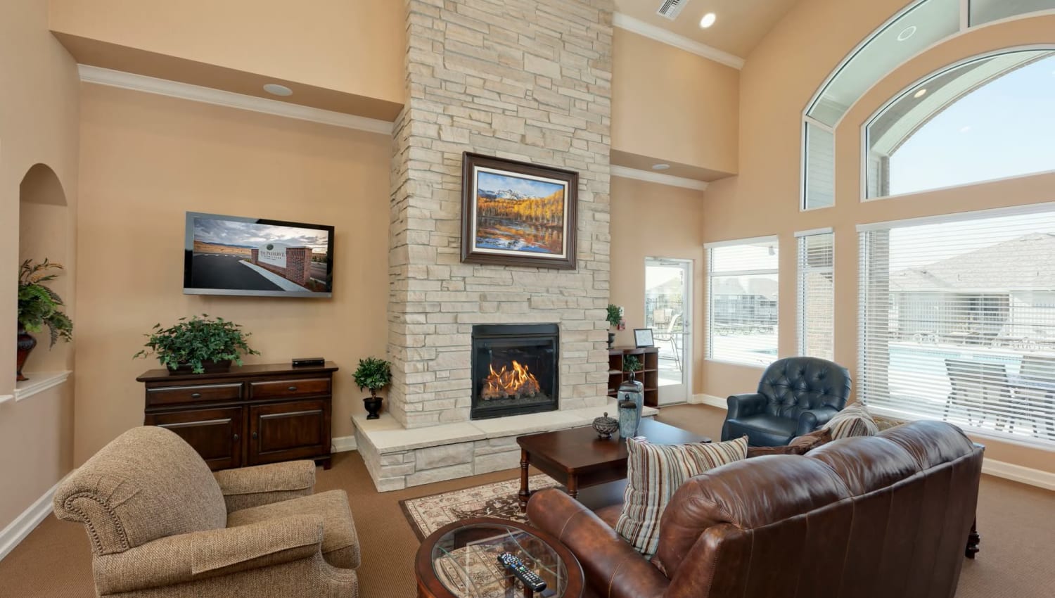 Clubhouse with fireplace at The Preserve at Greenway Park in Casper, Wyoming