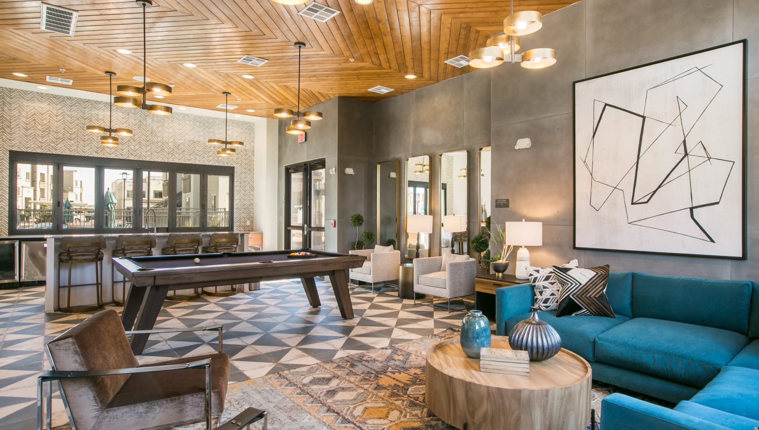 Modern Resident Lounge Area with billiards at Olympus de Santa Fe, Santa Fe, New Mexico 