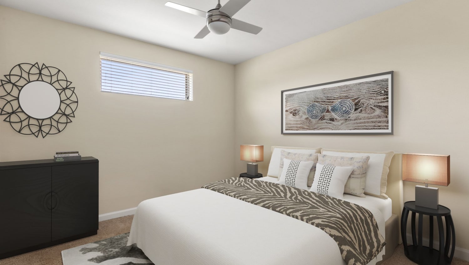 Well decorated model bedroom at The Point at Town Center in Jacksonville, Florida