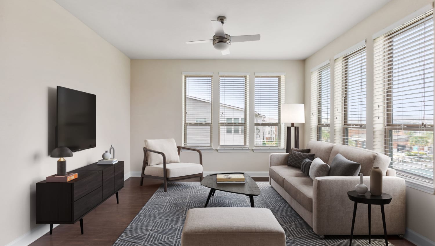 Modern furniture in a two bedroom apartment at The Point at Town Center in Jacksonville, Florida