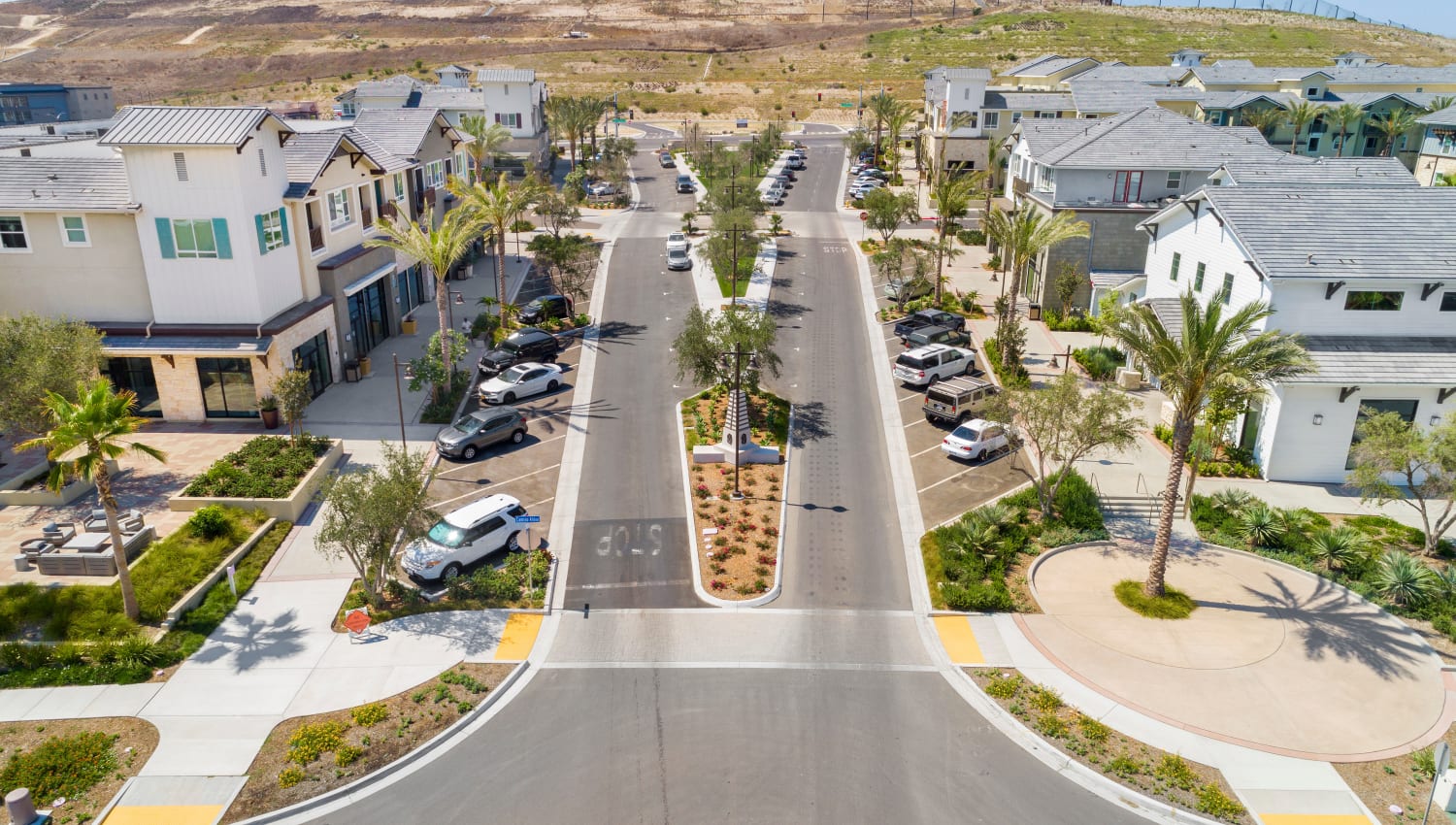 Aerial view of the street at The Residences at Escaya in Chula Vista, California