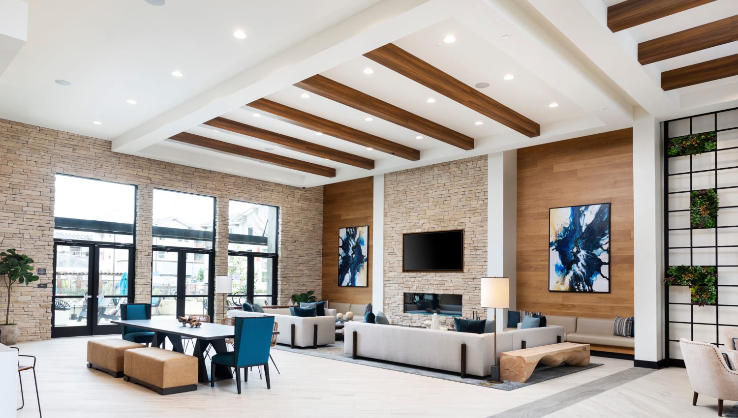 Clubhouse with fireplace at The Residences at Escaya in Chula Vista, California
