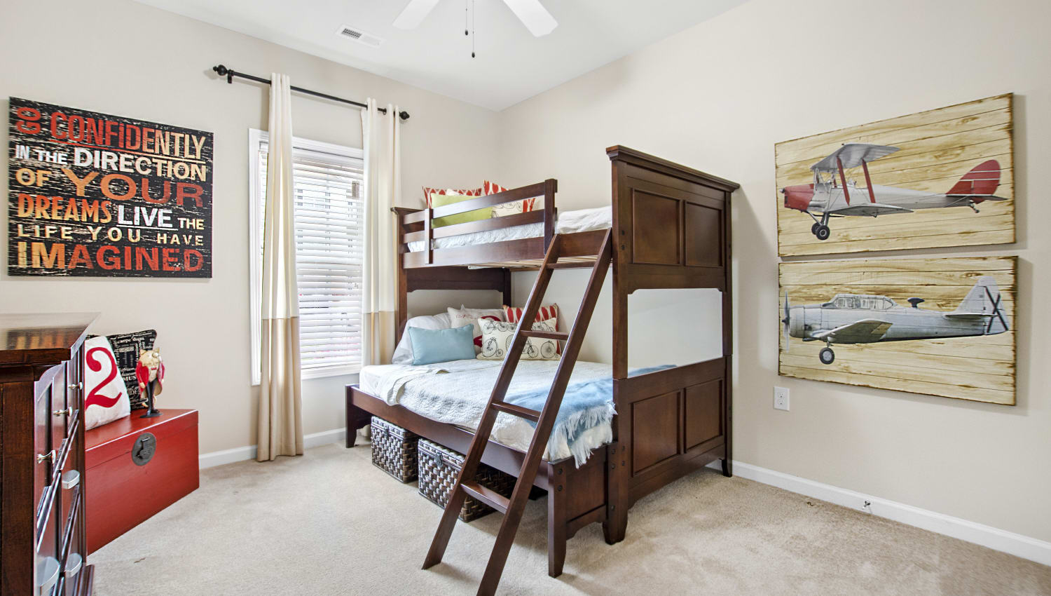 Model bedroom with bunk-beds at Olympus at Jack Britt in Fayetteville, North Carolina