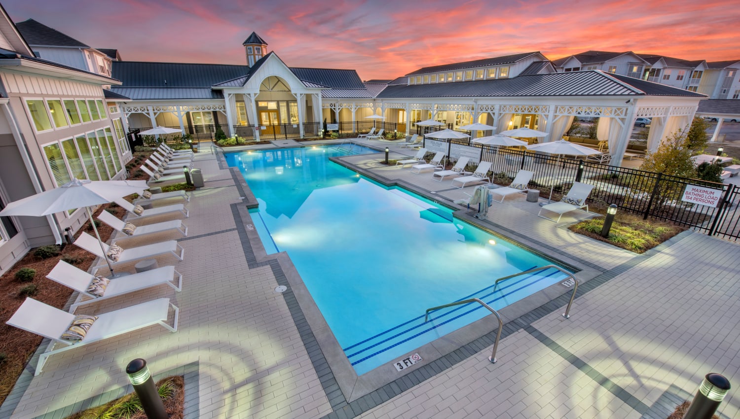 Sparkling pool at sunset at Capital Crest at Godley Station in Savannah, Georgia