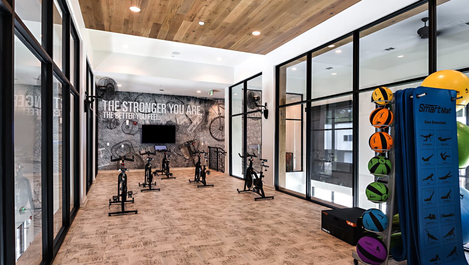 Spin studio in the fitness center at Olympus Preserve at Town Center in Jacksonville, Florida