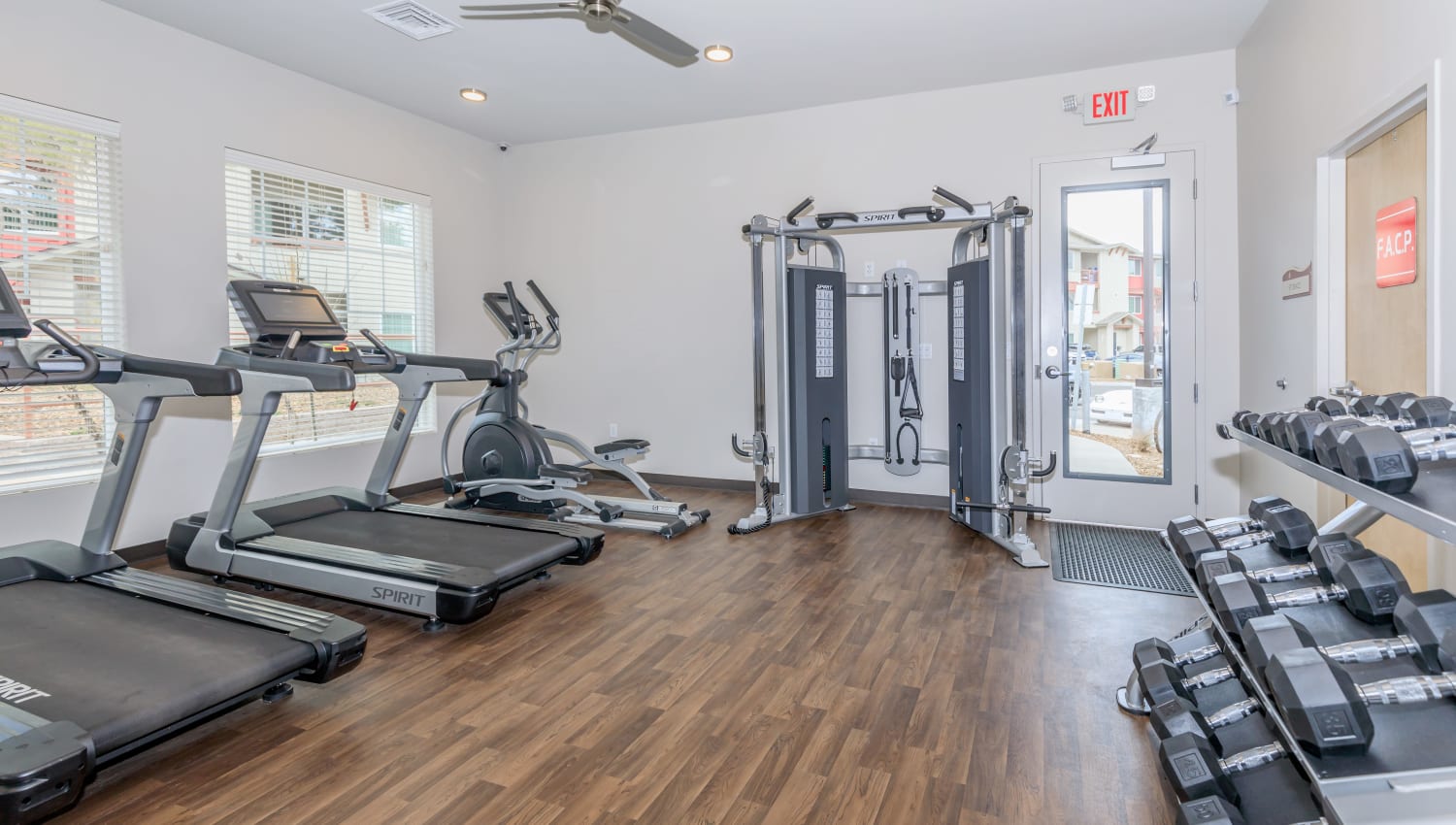 Large fitness center at Trailside Apartments in Flagstaff, Arizona